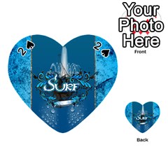 Surf, Surfboard With Water Drops On Blue Background Playing Cards 54 (heart)  by FantasyWorld7