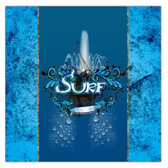 Surf, Surfboard With Water Drops On Blue Background Large Satin Scarf (square) by FantasyWorld7