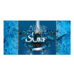 Surf, Surfboard With Water Drops On Blue Background Satin Shawl by FantasyWorld7