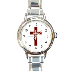 Red Christian Cross Round Italian Charm Watch by igorsin