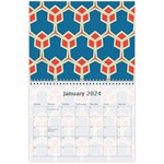 Orange shapes on a blue background 18 month calendar Jan 2024