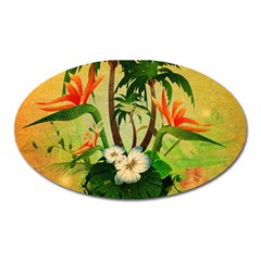 Tropical Design With Flowers And Palm Trees Oval Magnet by FantasyWorld7