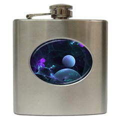 The Music Of My Goddess, Abstract Cyan Mystery Planet Hip Flask (6 Oz) by DianeClancy