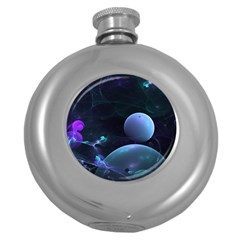 The Music Of My Goddess, Abstract Cyan Mystery Planet Round Hip Flask (5 Oz) by DianeClancy