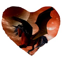 Wonderful Dark Unicorn In The Night Large 19  Premium Flano Heart Shape Cushions by FantasyWorld7