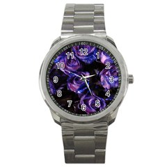 Purple Glitter Roses Valentine Love Sport Metal Watch by yoursparklingshop