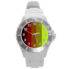 Stripes Round Plastic Sport Watch (l) by SugaPlumsEmporium