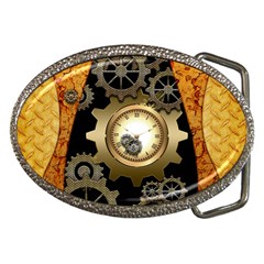 Steampunk Golden Design With Clocks And Gears Belt Buckles by FantasyWorld7