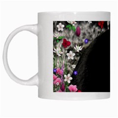 Freckles In Flowers Ii, Black White Tux Cat White Mugs by DianeClancy