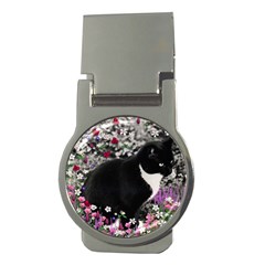 Freckles In Flowers Ii, Black White Tux Cat Money Clips (round)  by DianeClancy