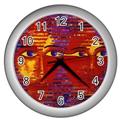 Conundrum Iii, Abstract Purple & Orange Goddess Wall Clocks (silver)  by DianeClancy