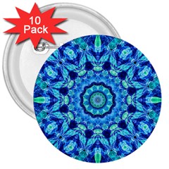 Blue Sea Jewel Mandala 3  Button (10 Pack) by Zandiepants