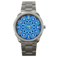 Blue Sea Jewel Mandala Sport Metal Watch by Zandiepants