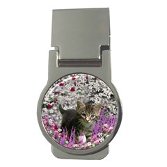 Emma In Flowers I, Little Gray Tabby Kitty Cat Money Clips (round)  by DianeClancy