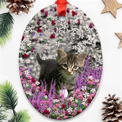 Emma In Flowers I, Little Gray Tabby Kitty Cat Ornament (oval)  by DianeClancy