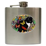 Freckles In Butterflies I, Black White Tux Cat Hip Flask (6 oz) Front