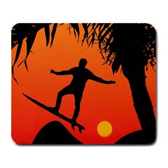 Man Surfing At Sunset Graphic Illustration Large Mousepads by dflcprints