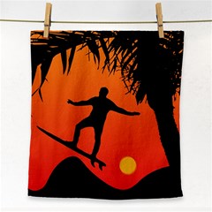 Man Surfing At Sunset Graphic Illustration Face Towel by dflcprints