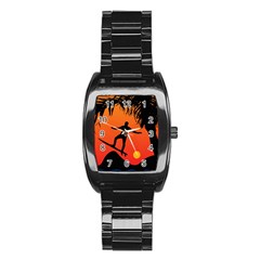 Man Surfing At Sunset Graphic Illustration Stainless Steel Barrel Watch by dflcprints