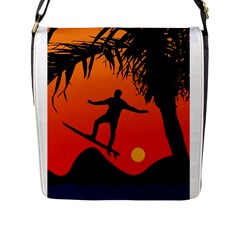 Man Surfing At Sunset Graphic Illustration Flap Messenger Bag (l)  by dflcprints
