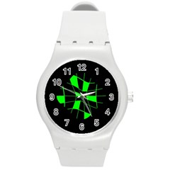 Green Abstract Flower Round Plastic Sport Watch (m)