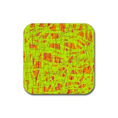 Yellow And Orange Pattern Rubber Coaster (square) 