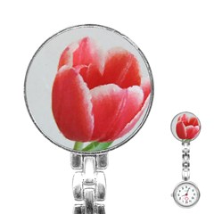 Red Tulip Watercolor Painting Stainless Steel Nurses Watch by picsaspassion