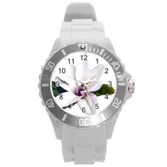 Magnolia Wit Aquarel Painting Art Round Plastic Sport Watch (l) by picsaspassion