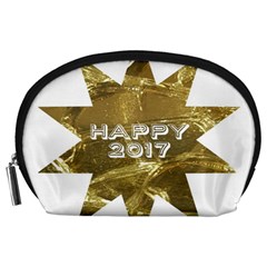 Happy New Year 2017 Gold White Star Accessory Pouches (large)  by yoursparklingshop