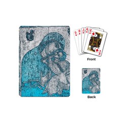 Mother Mary And Infant Jesus Christ  Blue Portrait Old Vintage Drawing Playing Cards (mini)  by yoursparklingshop