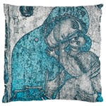 Mother Mary And Infant Jesus Christ  Blue Portrait Old Vintage Drawing Large Cushion Case (Two Sides) Front