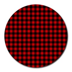 Lumberjack Plaid Fabric Pattern Red Black Round Mousepads by EDDArt