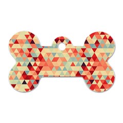 Modern Hipster Triangle Pattern Red Blue Beige Dog Tag Bone (two Sides) by EDDArt