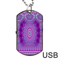 India Ornaments Mandala Pillar Blue Violet Dog Tag Usb Flash (one Side) by EDDArt