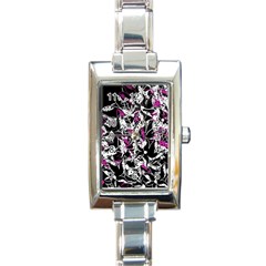 Purple Abstract Flowers Rectangle Italian Charm Watch