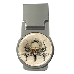 Awesome Skull With Flowers And Grunge Money Clips (round)  by FantasyWorld7