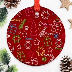 Red Xmas Pattern Round Ornament (two Sides)  by Valentinaart