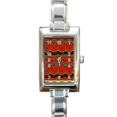 Orange Black And Blue Pattern Rectangle Italian Charm Watch by digitaldivadesigns