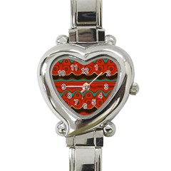 Orange Black And Blue Pattern Heart Italian Charm Watch by digitaldivadesigns