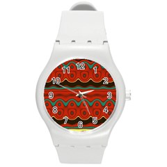 Orange Black And Blue Pattern Round Plastic Sport Watch (m) by digitaldivadesigns