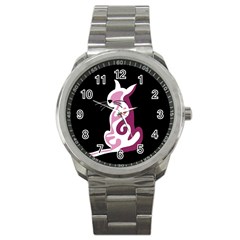 Pink Abstract Cat Sport Metal Watch by Valentinaart