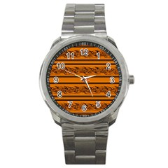 Orange Barbwire Pattern Sport Metal Watch by Valentinaart