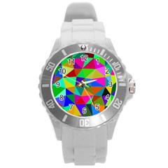 Colorful Triangles, Oil Painting Art Round Plastic Sport Watch (l) by picsaspassion