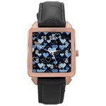 Blue harts pattern Rose Gold Leather Watch  Front