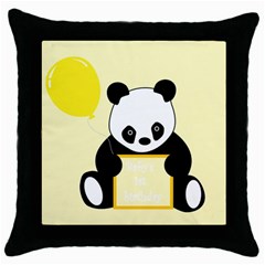 First Birthday Panda Card Throw Pillow Case (black) by Nexatart