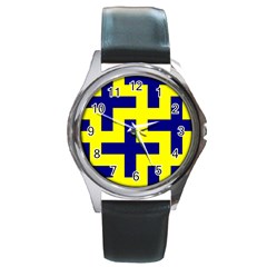 Pattern Blue Yellow Crosses Plus Style Bright Round Metal Watch by Nexatart