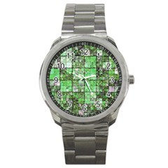 Background Of Green Squares Sport Metal Watch by Nexatart