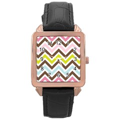 Chevrons Stripes Colors Background Rose Gold Leather Watch  by Nexatart