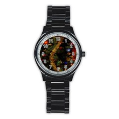 Night Xmas Decorations Lights  Stainless Steel Round Watch by Nexatart