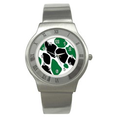 Green Black Digital Pattern Art Stainless Steel Watch by Nexatart